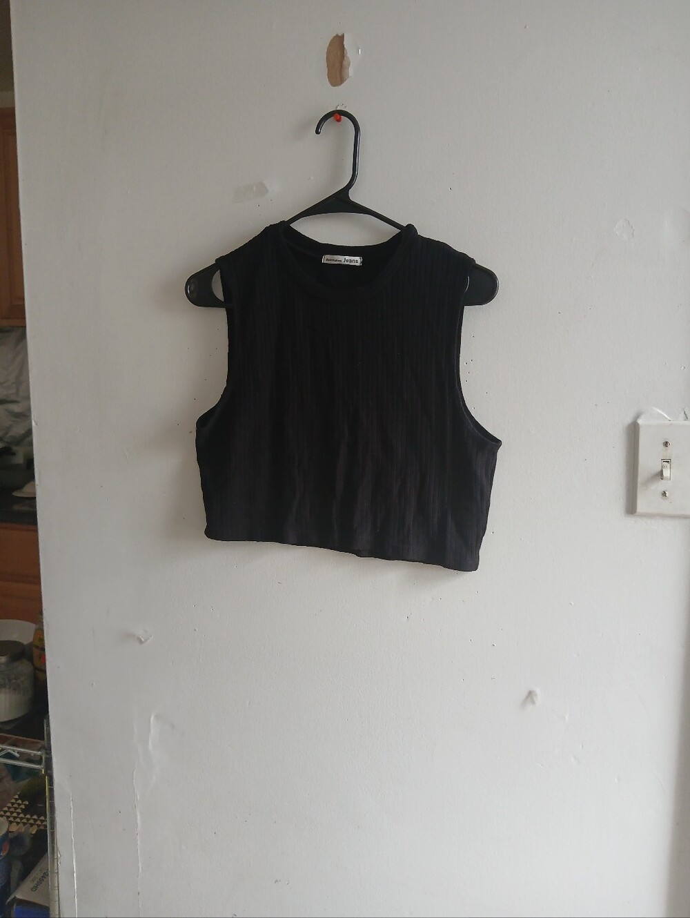 Reformation Black Ribbed Cropped Tank Top